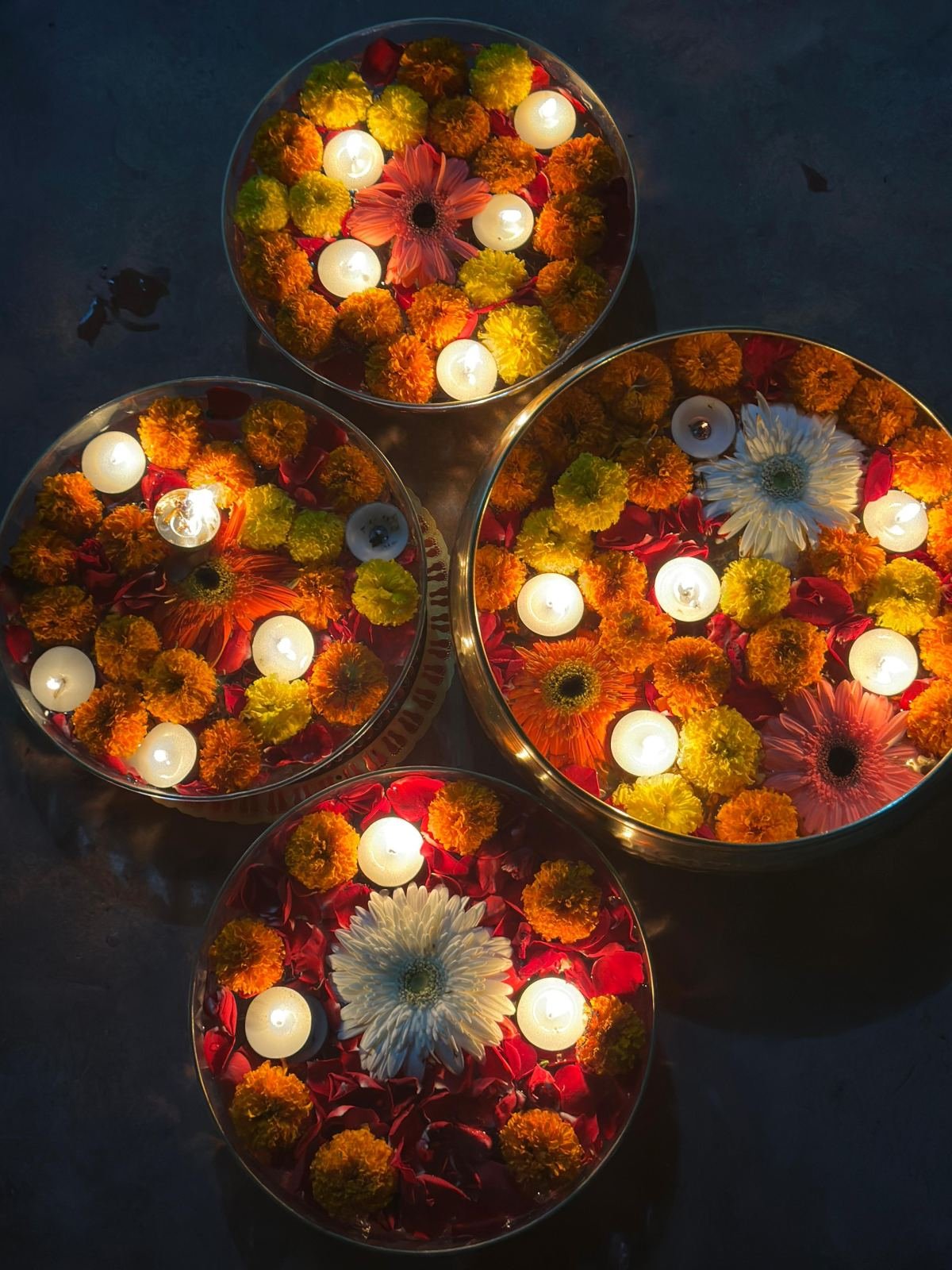 Diwali diyas and flower decoration