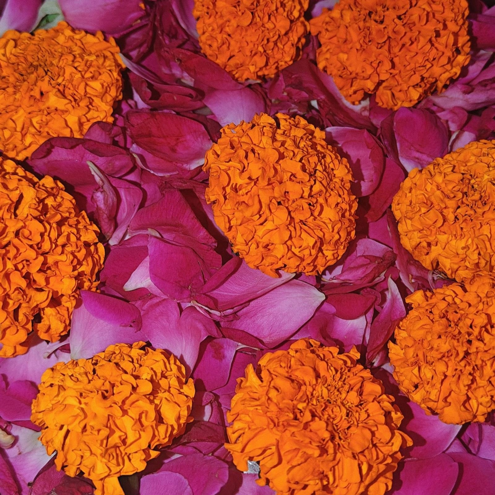 Marigold and rose petal decoration